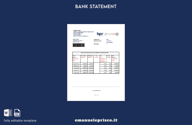 Modello Excel di estratto conto bancario BPR del Ruanda in stile verificato